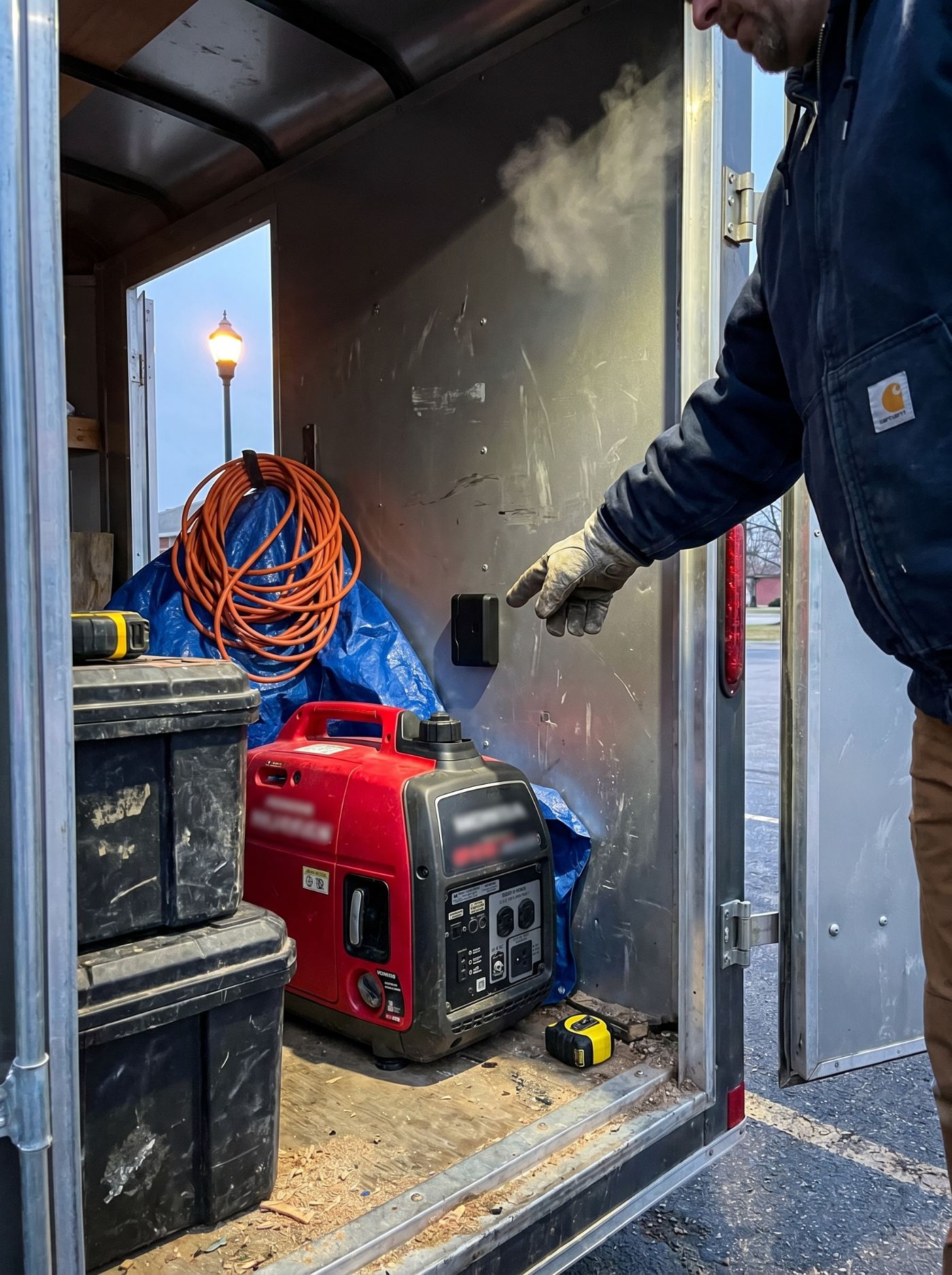 The Orb mounted inside a work trailer wall